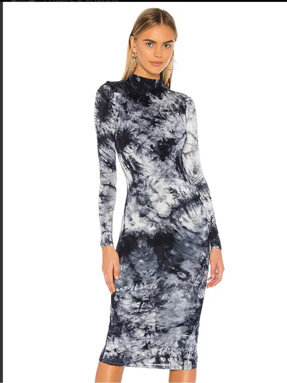 Lovers + Friends Black & Gray Tie-Dye Long Sleeve Midi Dress